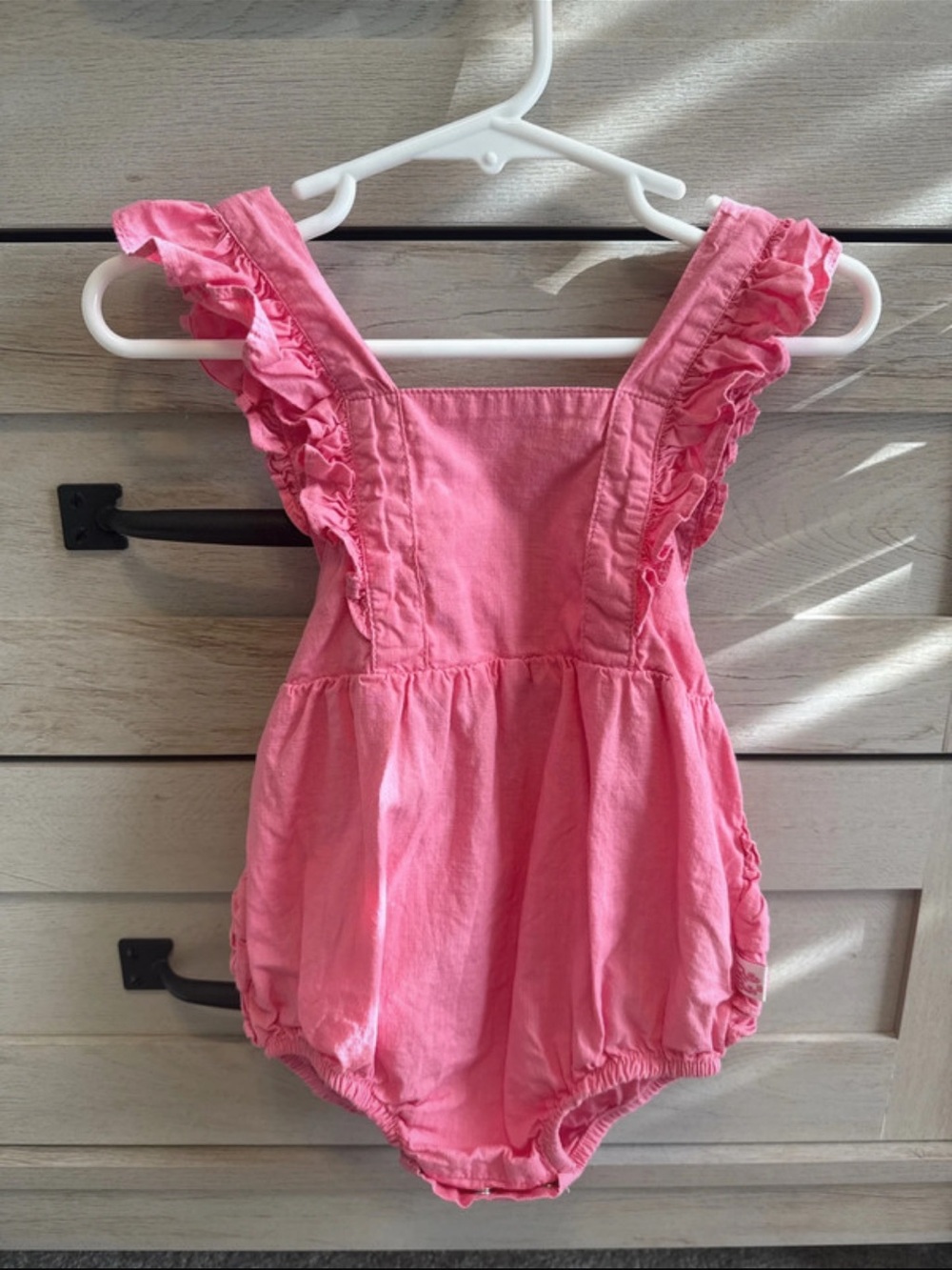 RuffleButts Pink Ruffle-Strap Cotton Romper